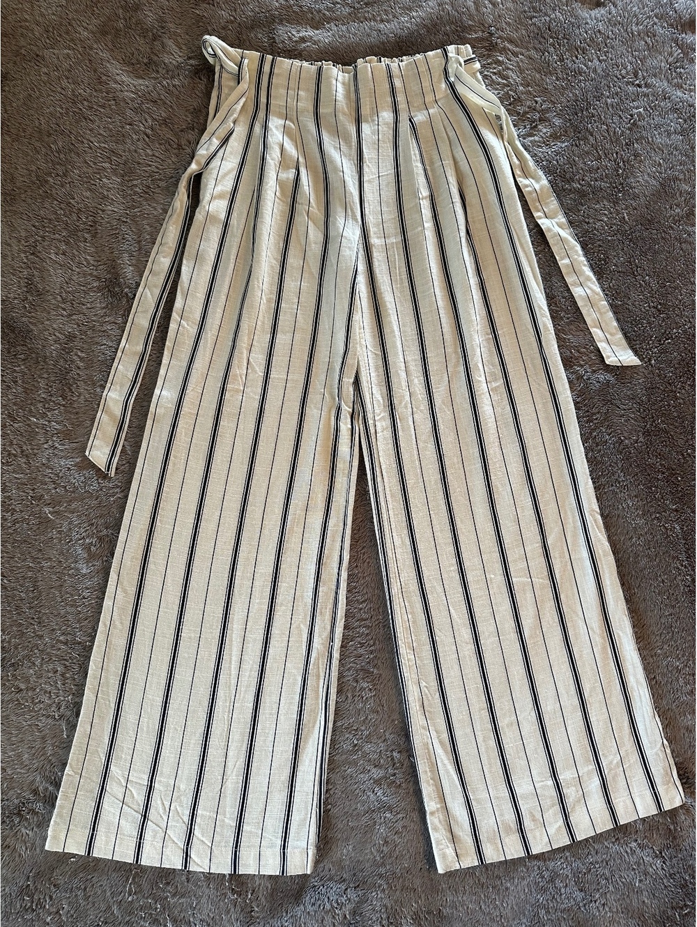 Indigo Rising Women's Striped Paperbag Barrel Leg Linen Pant - Size Large (L)